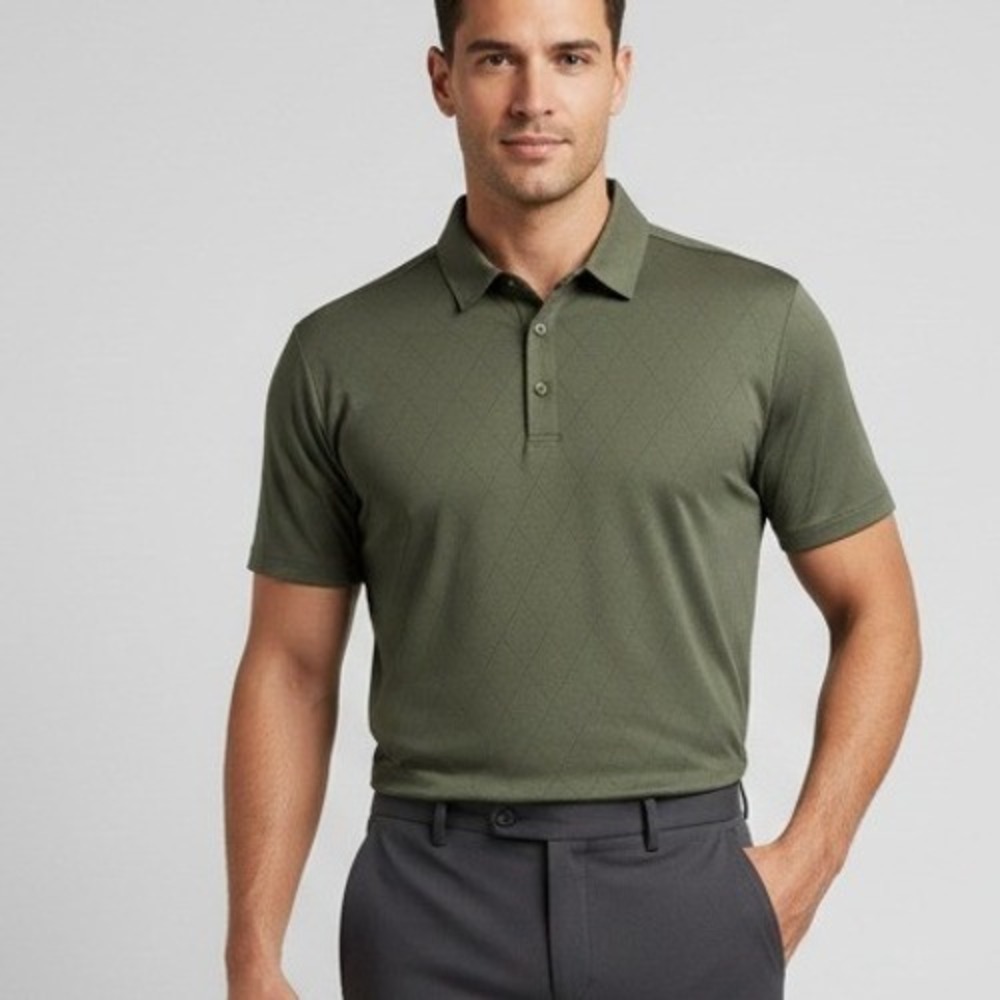 MODERN AMBITION Olive Green Diamond Pattern Performance Polo Shirt Mens Large‎